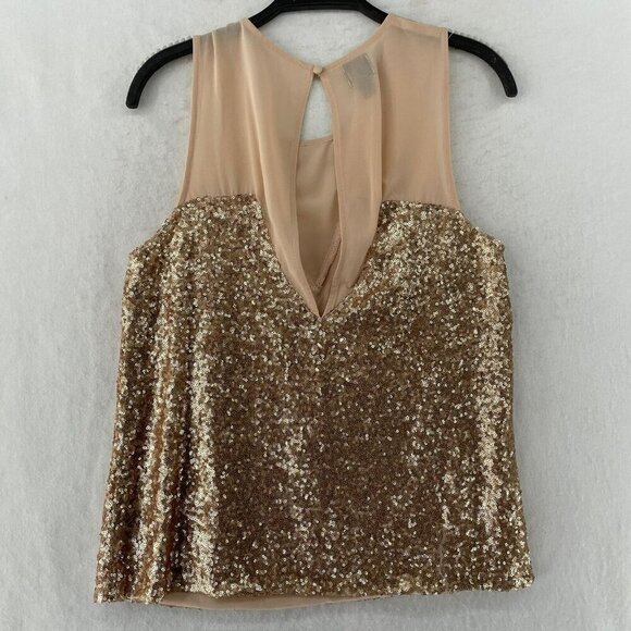 Bebe Party Blouse Womens S Pink Rose Gold Sleeveless Sparkle Sequined Keyhole - Picture 2 of 12